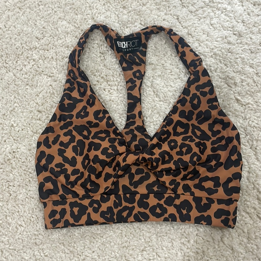 Beach Riot Twist Front Leopard Bra